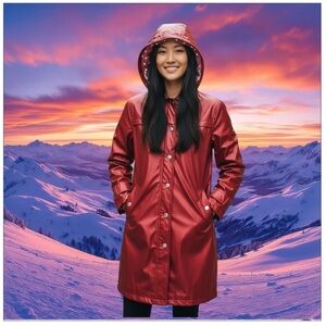 Burberry Shiny Red Hooded Trench